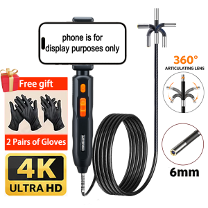 4K UHD 360° Two-Way Articulating Endoscope Camera IP67 Waterproof Borescope Industrial Car Inspection Camera For iOS Android