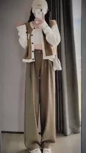 Quần ống rộng suông culottes khóa trước vải nhiều màu xuông dài lưng cao kiều nữ Hàn Quốc