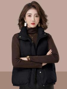Womens down Cotton Vest 2025 Autumn Winter New Small Size Stand Collar Warm Vest Jacket Casual Top Zipper Closure Solid Color