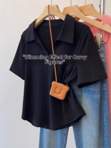 Black Polo Neck V-Neck Oversized Women T-Shirt