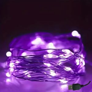 1PC 10M100LED USB Purple LED Copper String Light Halloween Decorative Light Used For Holiday Party And Wedding Decoration
