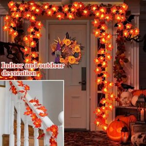 1 piece of red maple leaf string decorative light battery powered LED string light autumn harvest Christmas (warm white)