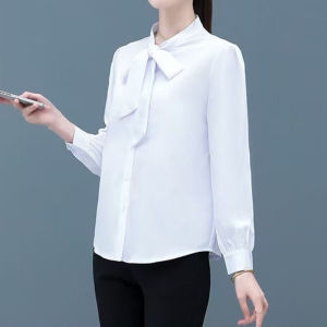 French Style Pure Color White Shirt Women Long Sleeve Design Sensation Business Formal Age Reduction Belly Cover Fashionable Top
