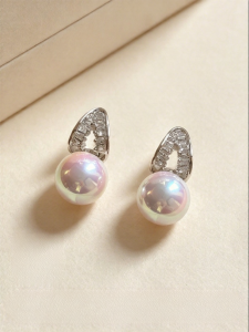 YISHU | Elegant Pearl and Diamond Earrings Sterling Silver