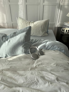 Soft Washed Cotton White Blue Double Match Bedding Set Skin-friendly Four-piece Set Three-piece Dormitory Bedding Ensemble