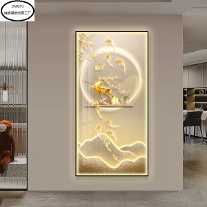 Led with Light Accessible Luxury Entrance Nine Fish Pattern Entrance Decoration Vertical Version New Chinese Diamond Corridor and Aisle Painting