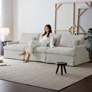 SHENGNIWEIER | Ghế Sofa Kiểu Cổ Điển Bọc Vải Linen Có Thể Tháo Lắp
