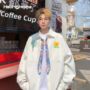 HetingHOME | Hetinghome Summer Trendy Brand Loose Mens Short Sleeve Shirt No Gender Half Sleeve Print Polyester Fiber Youth Popular Shirt