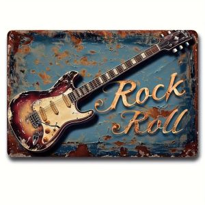 1PC  Rock Guitar Metal Sign Retro Wall Decor Perfect for Home Bar Cafe Garage with HassleFree Easy Hang Design