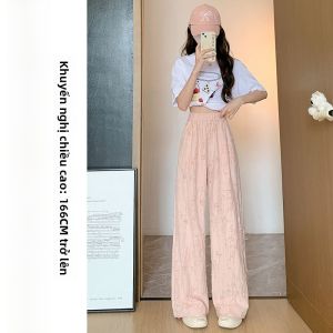 MiiOW | Quần ống rộng rách thời trang nữ dáng rộng che mỡ dài đến sàn phong cách Hàn Quốc quần dài thường ngày mùa hè 2025