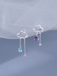Korean New Light Luxury Zircon Moon Star Asymmetric Stud Earrings For Women Crystal Cloud Pearl Earring Jewelry Gifts