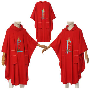 Áo Choàng Thêu Hình Chim Hình Lúa Mì Linh Mục Giáo Hội Màu Đỏ