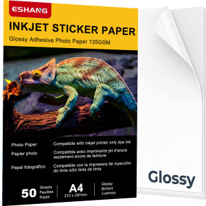 ESHANG Self-Adhesive Photo Paper A4 Glossy Sticker Paper for Inkjet Printer 8.3 x 11.7 Inch 50 Sheets 135 gsm 36Ib