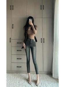 Spring Autumn High Waist Long Skinny Jeans Womens Pencil Nine Point Denim Pants Tight Body Shaping Slimming Effect