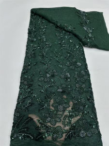 Luxury African Sequence Lace Fabric 2026 High Quality Sequins Lace Embroidery Beaded Mesh Fabric for Women Wedding Party  M242-1