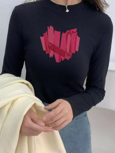 เสื้อยืดคอกลมแขนยาวบุขนแกะสำหรับผู้หญิง ฤดูใบไม้ร่วง 2025 เสื้อชั้นในทรงเข้ารูปสไตล์เกาหลี เสื้อชั้นในแบบอเนกประสงค์