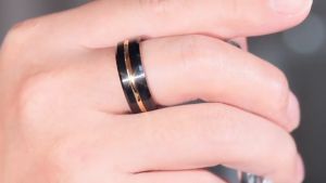 6/8mm Trough Beveled Tungsten Gold Ring Trendy Mens Tungsten Steel Ring Jewelry