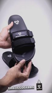 Rootly - Sandal Selop Velcro Pria Webing Terbaru Full Black