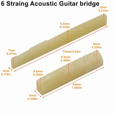Miwayer 1 Pair 6-12 String Acoustic Classical Guitar Unbleached Bone Bridge Multiple Saddle and Nut Made of Real Bone