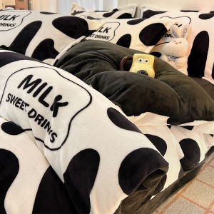 Winter Milk Velvet Coral Fleece Duvet Cover Single Piece Flocked Bedding Cover Cartoon Pattern Warmth Storage Chinese Style