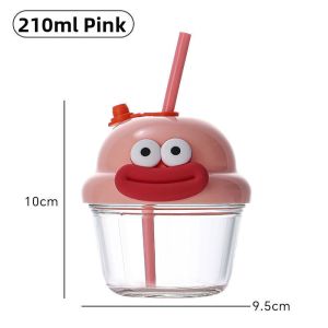 Portable Cartoon Glass Straw Cup Mini