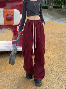 เท่ห์ เด็กผู้หญิง อเมริกันเรโทร สีม่วง เดนิม ทํางาน กางเกงขายาว หลวม ขากว้างตรง กางเกงลำลอง แบรนด์แฟชั่นบุรุษสไตล์เดินทาง