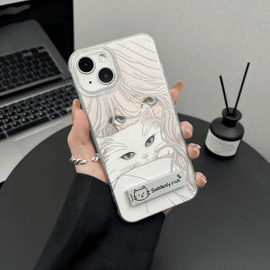 น่ารัก แมว เด็กผู้หญิง เคสโทรศัพท์สําหรับ Apple 15 14 13 12 11 Pro Max ซิลิโคนป้องกันพร้อมขาตั้ง Anti-fall สําหรับ Iphone 7 8 Plus เพื่อนหญิง Xs Max