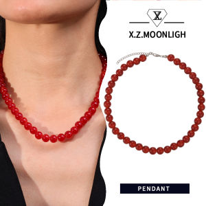 X.z.moonligh สร้อยคอลูกปัดสีแดงสไตล์จีนใหม่สร้อยคอไหปลาร้ายอดนิยมเครื่องประดับเรโทรแดง
