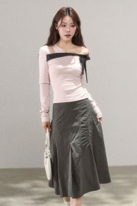 เสื้อยืดคอกลมแขนยาวสไตล์เกาหลี ทรงสลิมฟิต สำหรับผู้หญิง ลำลอง สปอร์ต เสื้อชั้นใน ดีไซน์เก๋ไก๋ ฤดูใบไม้ร่วง 2025