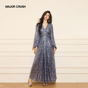 French Blue Dream Star Beads Print Luxurious Dress