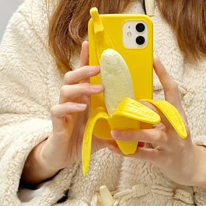 Stress Relief Fun Squeezable Banana Toy Phone Case Soft Silicone Shockproof Protection Cover for   14/13Promax/12/11