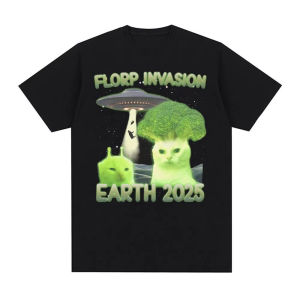 Sanrio | Florp Invasion Earth 2026 Funny Alien Brainrot Cat Dank Meme T Shirts Men Women Clothing Vintage Short Sleeve Oversized T-shirts