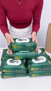 Thùng 10 gói khăn ướt Lamy 80 khăn/gói không mùi