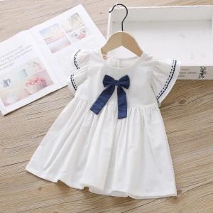 Girls Preppy Style Short Sleeve Dress Childrens Fashion Korean Princess Skirt Cotton Material Pure Color Summer New Arrival
