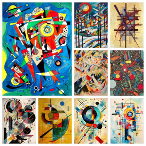 Jigsaw Puzzle 1000pcs Kandinsky Style Colorful Abstract Circles And Squares Art For Adults Stress Relief Puzzle Fun Present