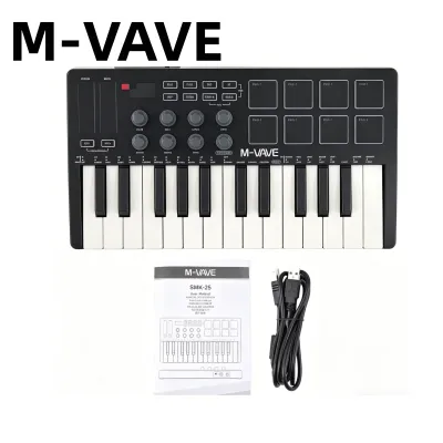 M-VAVE SMK-25 Black Portable MIDI Keyboard 25 Keys 8 RGB Pads Wireless Piano Controller for Music Production Studio & Live