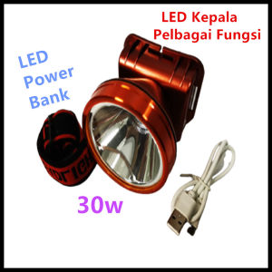 Lampu Suluh Kepala Memancing/Multifuntions LED Head Lamp Tourchlight Rechargeable 30w/Power Bank