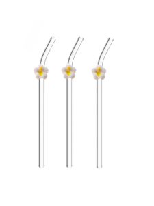 3/6PCS Reusable Glass Straw with Flower Decoration High Borosilicate Curved Straw for Summer Drinks Ideal Gift for Juice Tea