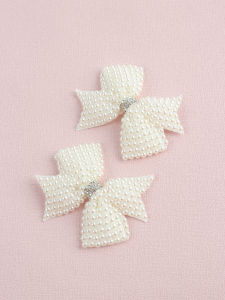 New White Pearl Hair Bow With Hair Clips For Girls Glitter Rhinestone Center Bows Hairpins Children Boutique Hair Accessories