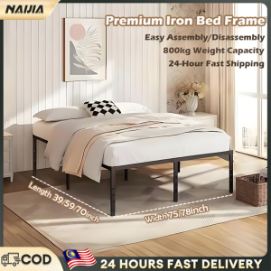NAIJIA Headboard-Free Metal Bed - Queen/King/Single Size Space-Saving Powder Coated Katil Simple Design