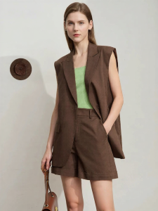 AMII | Casual Commuter Cotton-Linen Suit Vest and Shorts Set