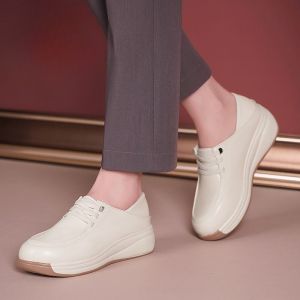 Top Layer Cowhide wedge Womens Casual Sports Shoes Thick Soles One Line Buckle