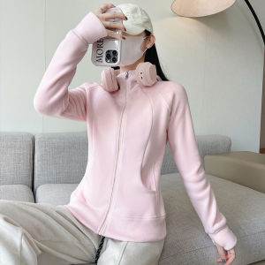 Thickened Double-sided Fleece Hooded Sports Jacket Womens Autumn Winter New Style Warm Slim-fit Sweatshirt Hat Shirt