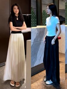 Ice Silk Chiffon Wide Leg Pants Skirt Women Summer Thin Loose Slimming Mosquito Proof Casual Pants Drapey Mesh Pleated Skirt Pants