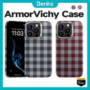 Benks Magnetic ArmorVichy Case for IPhone 16 Pro Max Built with Kevlar Aramid Fiber Vichy Check Design Slim Ultra-thin Phone Protective Case for IPhone 15 Pro Max