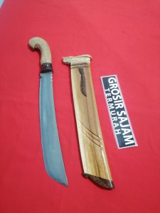 golok kebun baja per fulltang kayu jati natural