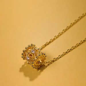 Chow Sang Sang 周生生 999 Pure Gold Cultural Blessings Diamond Auspicious Motif Necklace for Women 47cm 95900N
