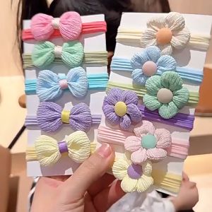Hanni Kids 6PCS Colorful Cute Flower Hair Rope Korean Fashion Ribbon Ponytail Rubber Band Set CL029