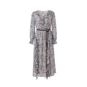 BADINA | Autumn Womens Chiffon Dress Long With Dyed Floral Prints