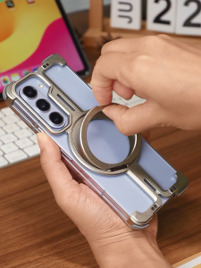 OATSBASF เคสโทรศัพท์โลหะไร้ขอบในตัว 360°หมุนวงเล็บกันกระแทกฝาครอบเลนส์สําหรับ Samsung Galaxy Z Fold 7/Z Fold 6/Z Fold 5/W24